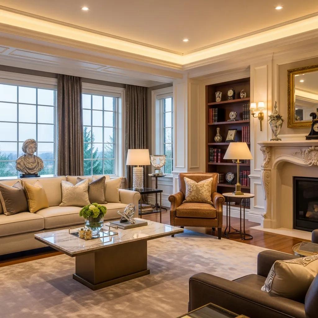 Luxuriously staged home interior showcasing high-end furnishings and decor