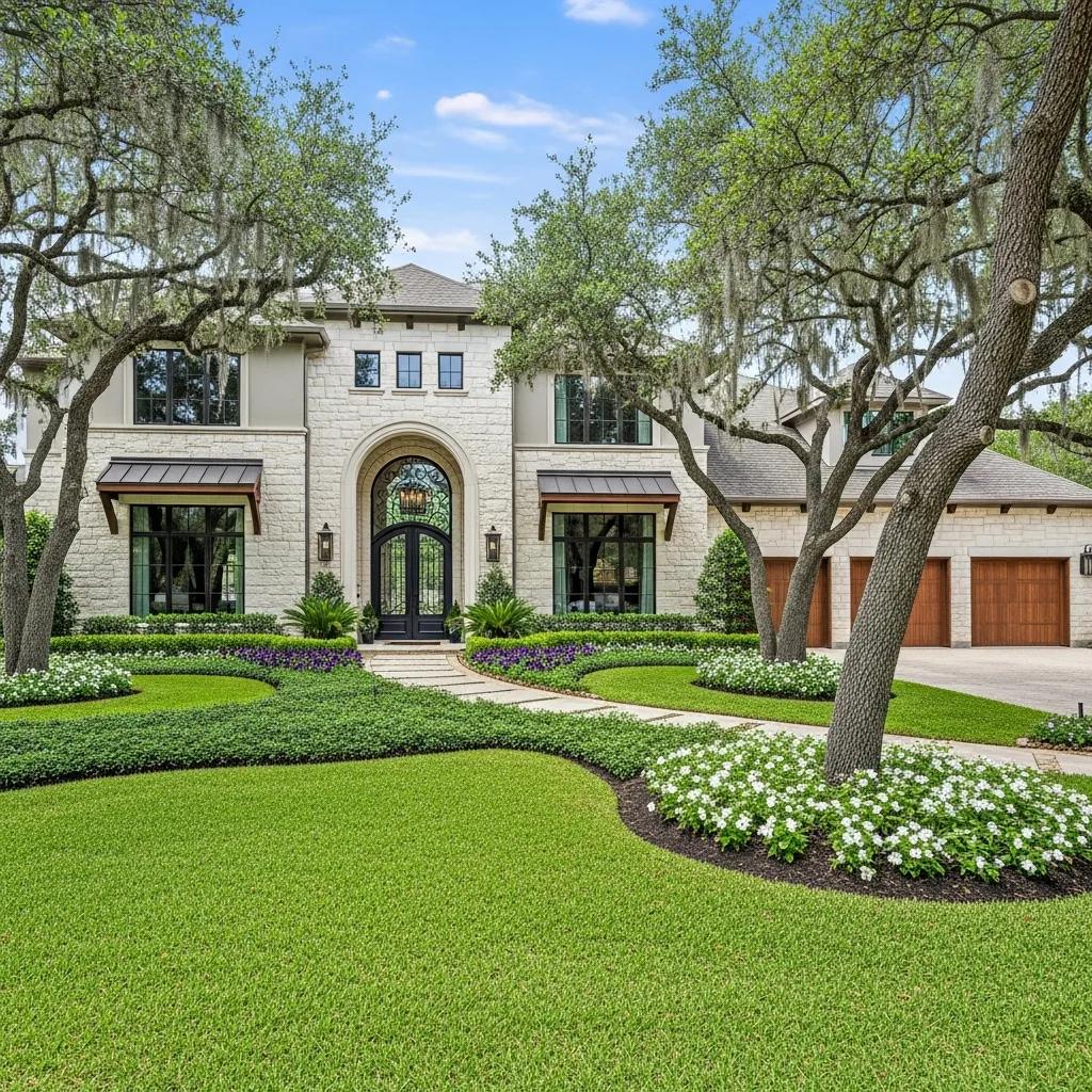 Luxury home in The Woodlands with elegant exterior and landscaping