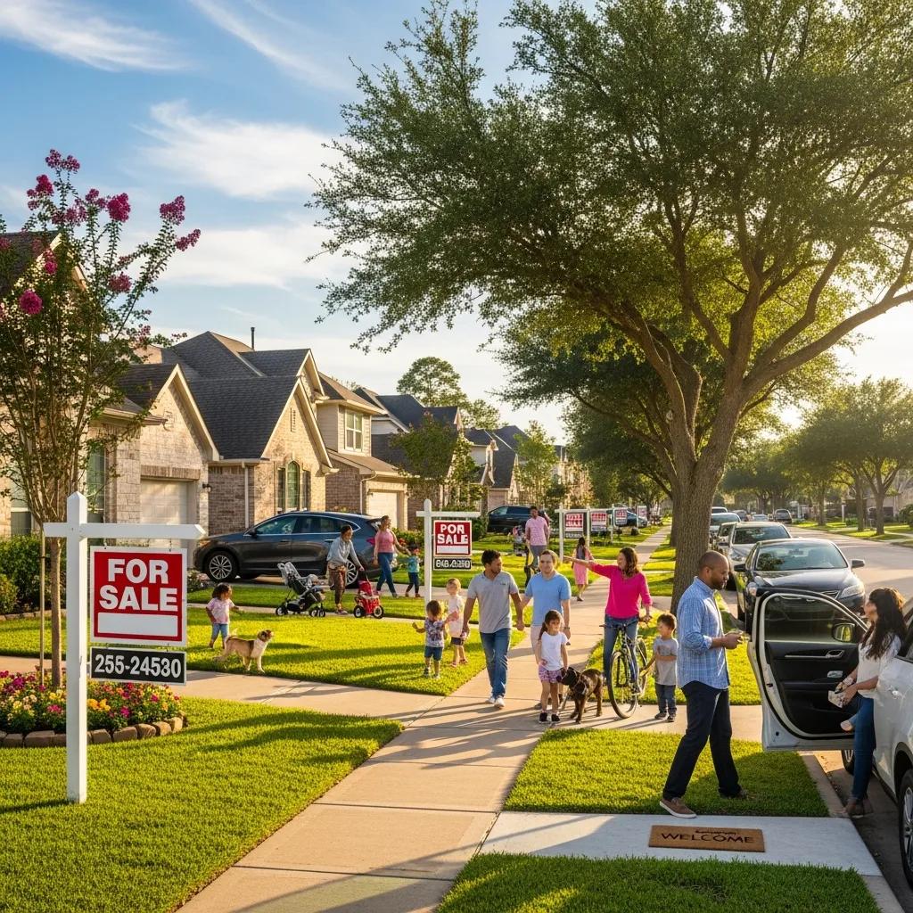 Neighborhood in Humble, TX, with homes for sale and community activity